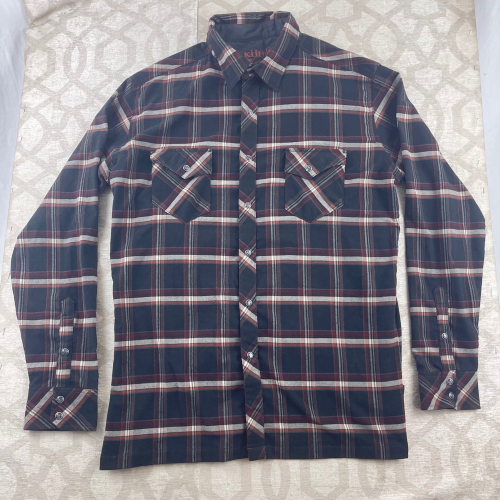 Kuhl Mountain Grown Mens Large Long Sleeve Plaid Snap Button Outdoor Shirt Black
